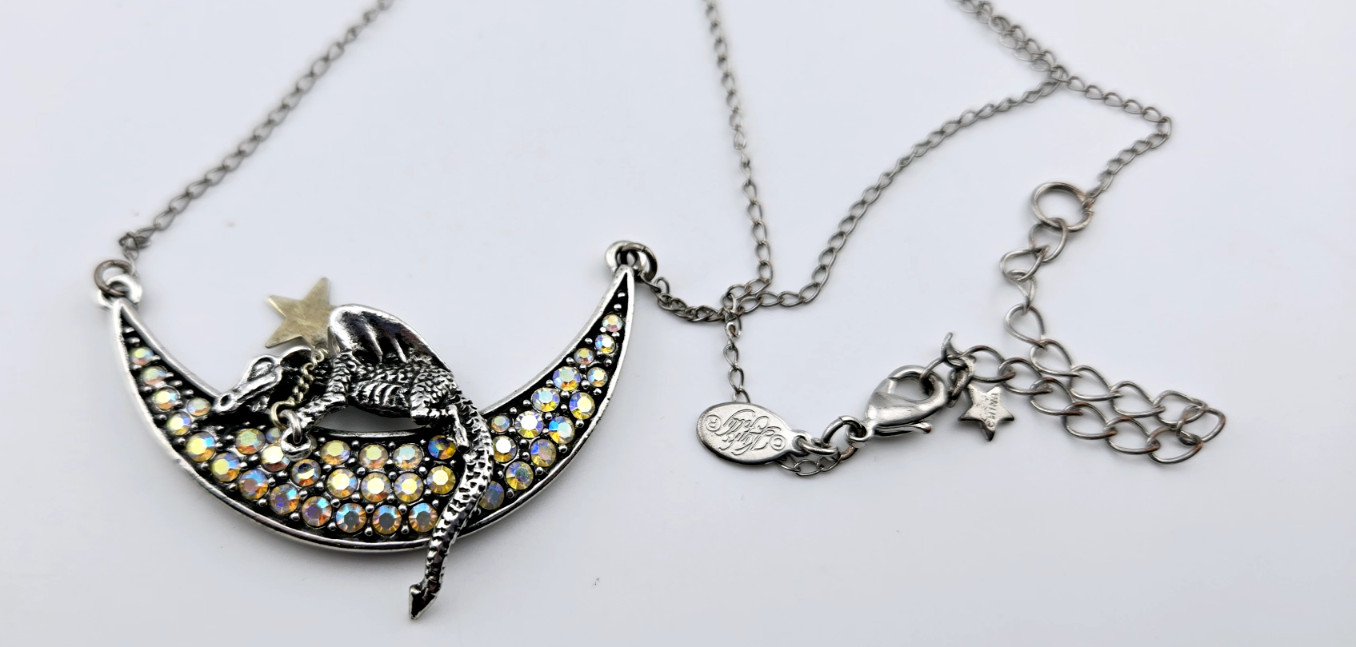 Kirks Folly 17.5in ST Aurora Borealis Rhinestone Dragon Moon Necklace #34
