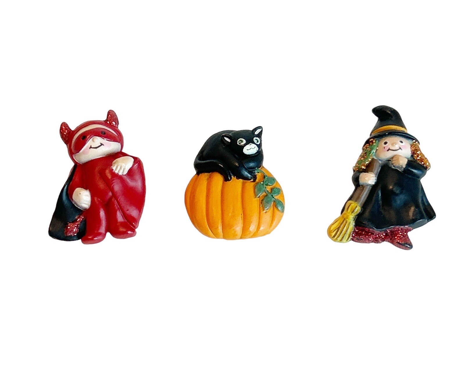 Fun World Halloween Witch Devil Cat on Pumpkin Pins Brooch Set of 3 Colorful