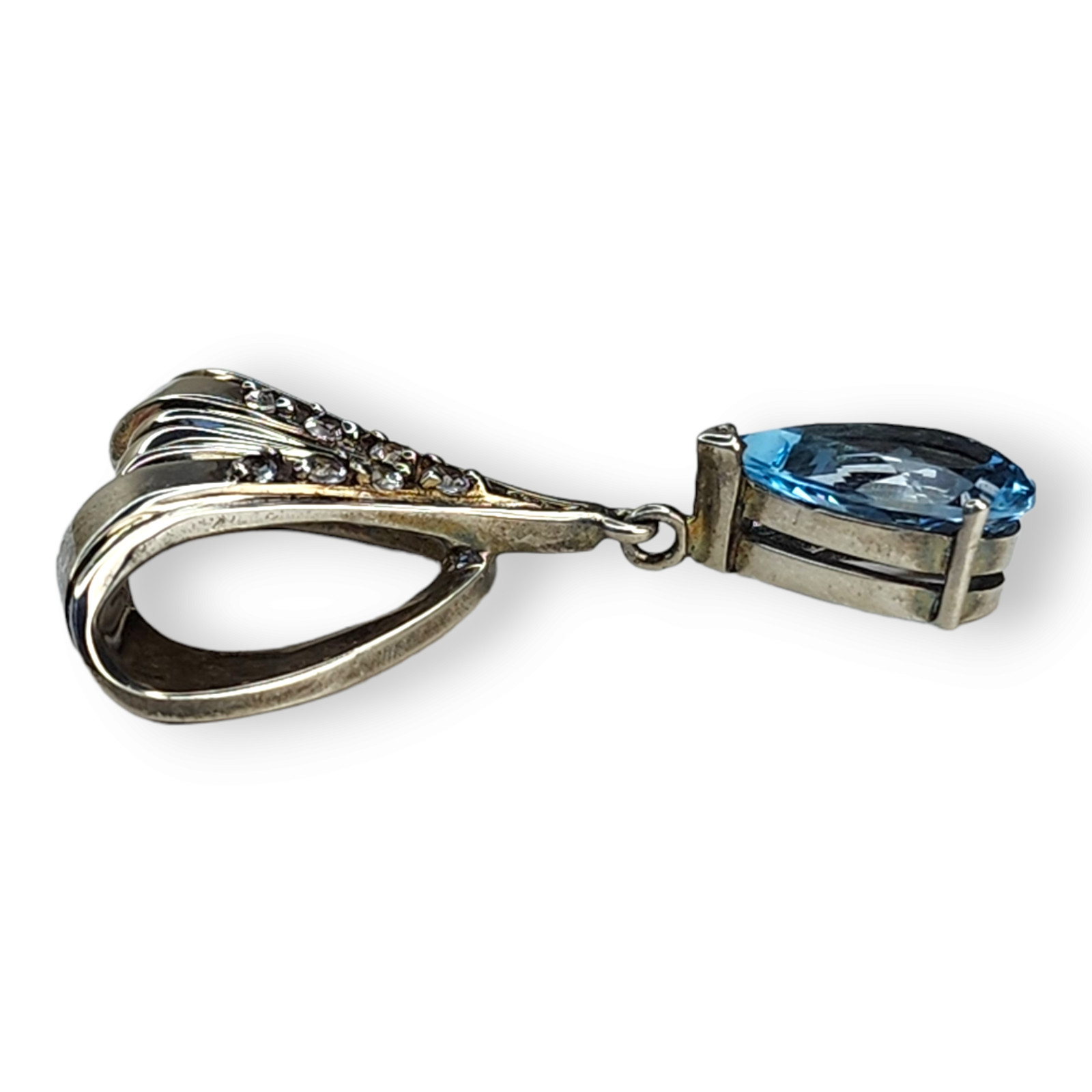 Vintage Sterling Silver 925 Blue Topaz and Clear Topaz Faceted Pendant