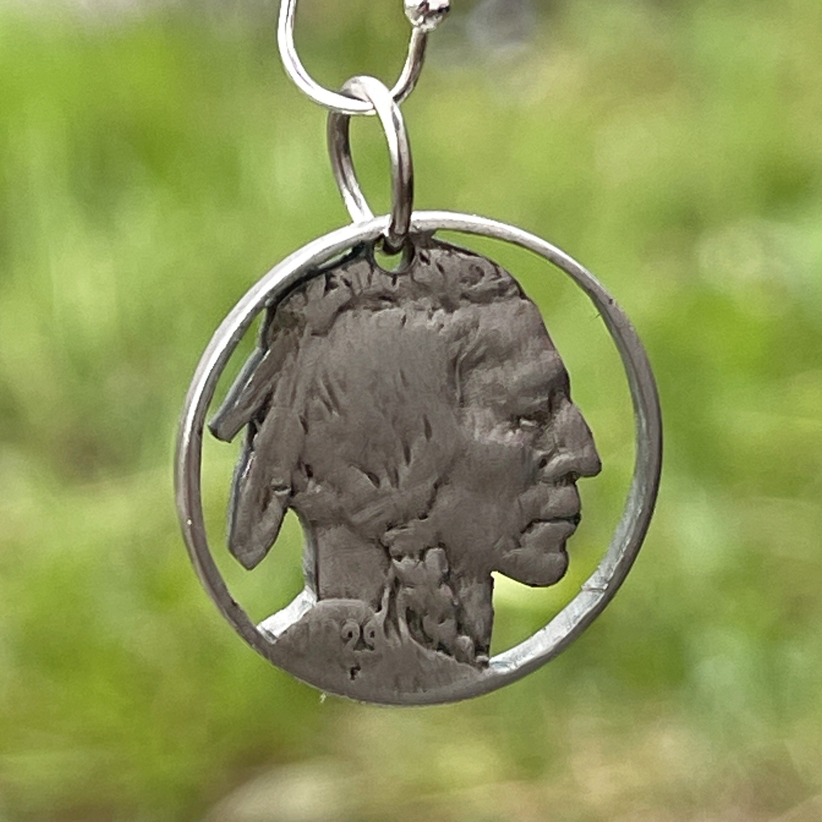 Vintage Buffalo Nickel Cut-Out Coin Pendant Indian Head Portrait Charm 1929