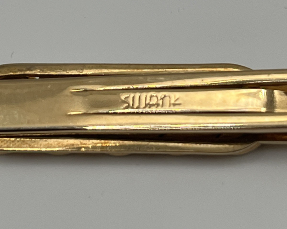 Vintage Swank Chain Link Tie Clip Gold Tone Formal Textured MCM