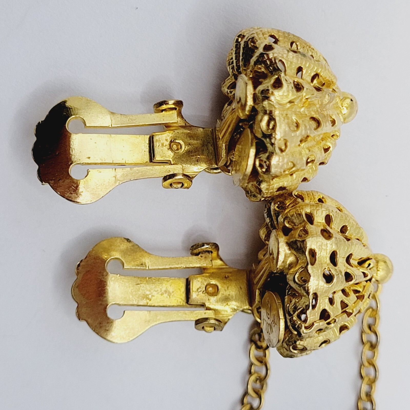 DeNicola Black Ball & Chain Long Drop Dangle Runway Gold Tone Clip On Earrings