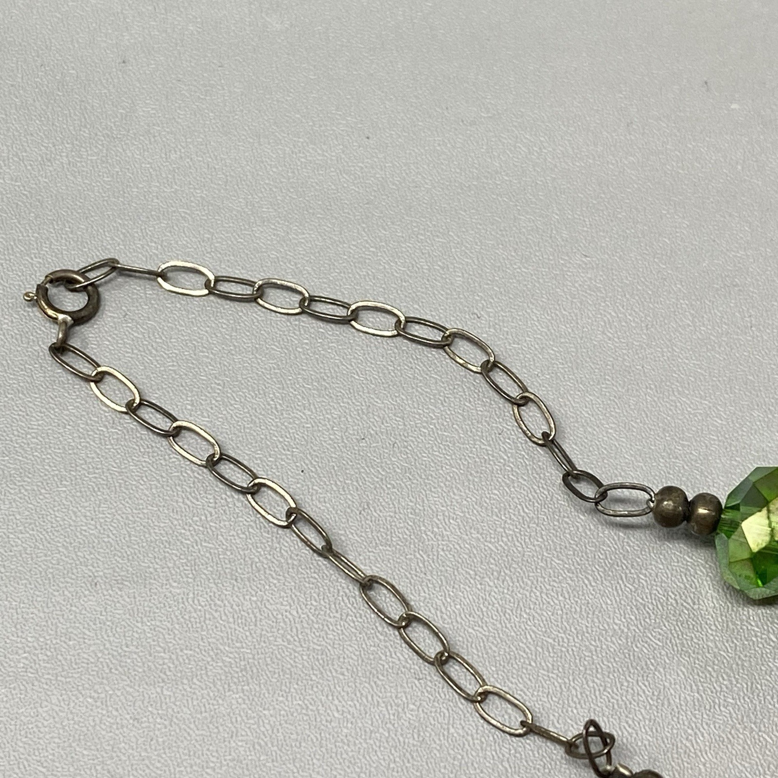 Glass Bead Bracelet Sterling Silver Chain Links Rainbow Faceted Fire Polished 7″