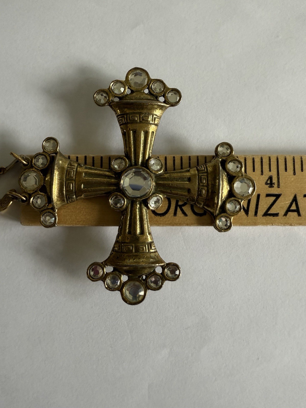 Vintage Jeanne Signed 1960s Maltese Cross Goldtone LARGE Pendant Necklace