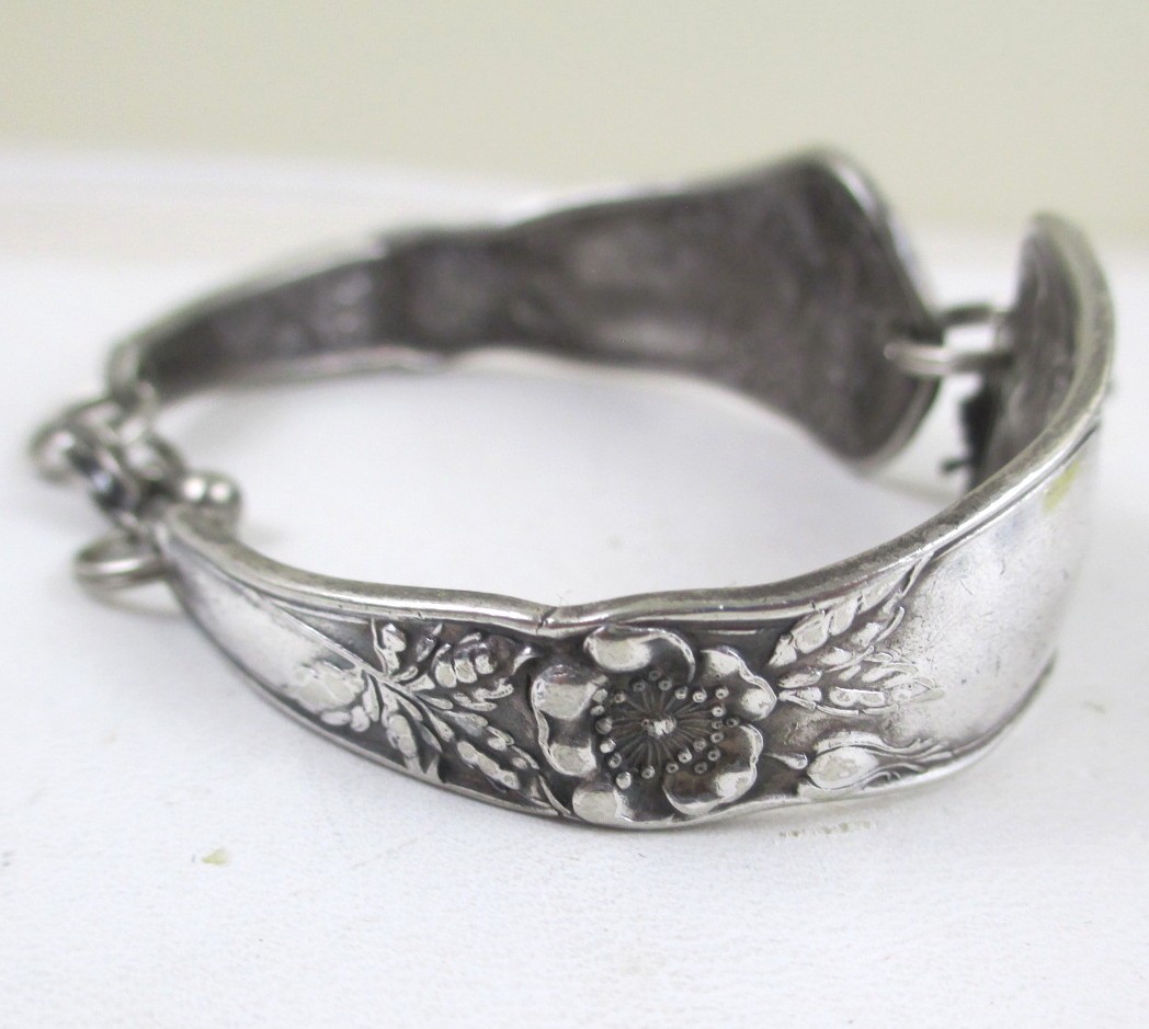Vintage Oneida Spoon Bracelet Bridal Rose Poppy Flower Butterfly Mapleleaf Charm