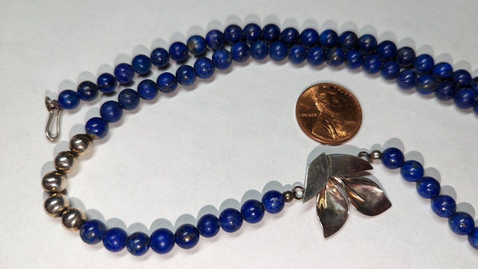 VINTAGE LAPIS LAZULI NECKLACE ABOUT 22 1/2″ LONG STERLING SILVER HALLMARKED