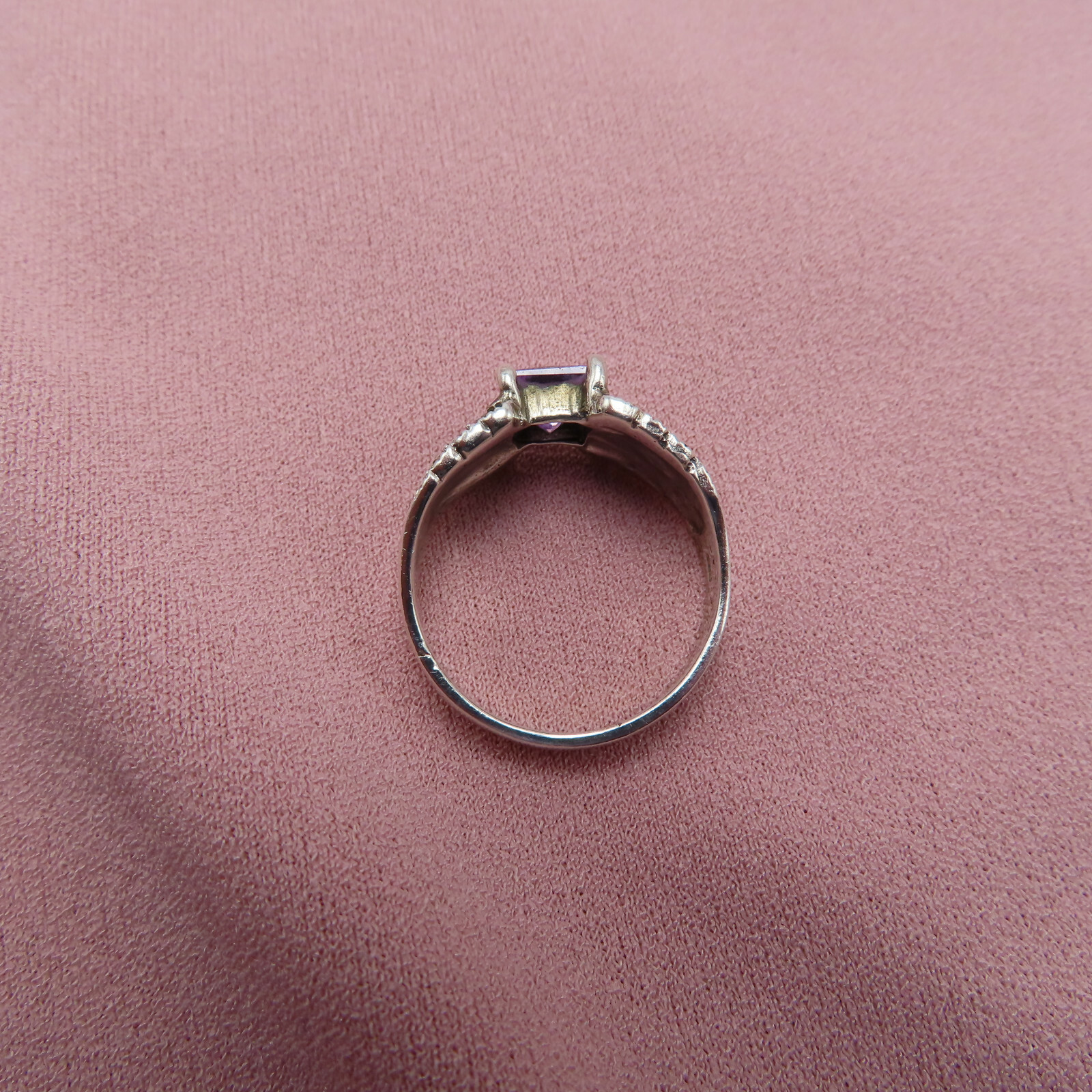 CW Sterling Silver Ring Vintage Purple Solitaire Crystal Size 8 Marcasites 544a
