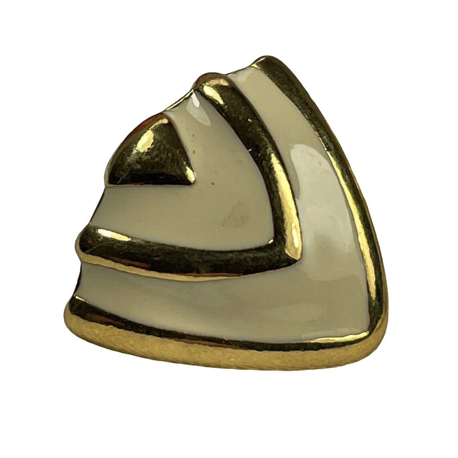 FABULOUS Off White Enamel And Gold Tone MODERNIST Triangular DESIGNER EARRINGS