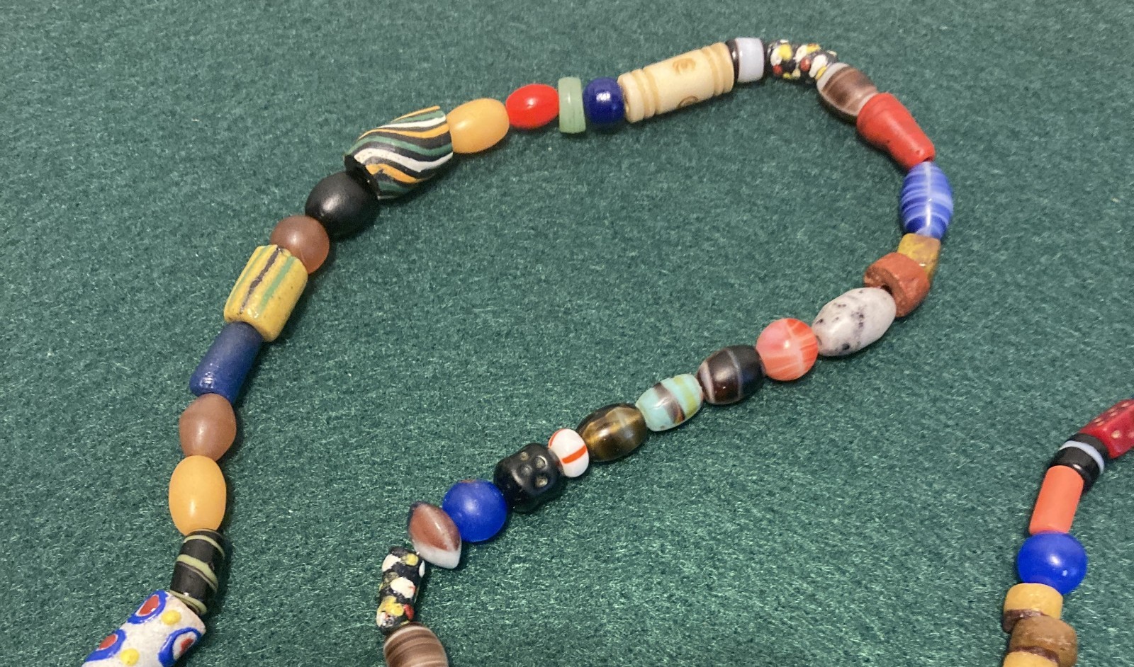 Vintage Artisan Furnace Glass Bead Cane 34″ Necklace 100 Beads Mostly Different