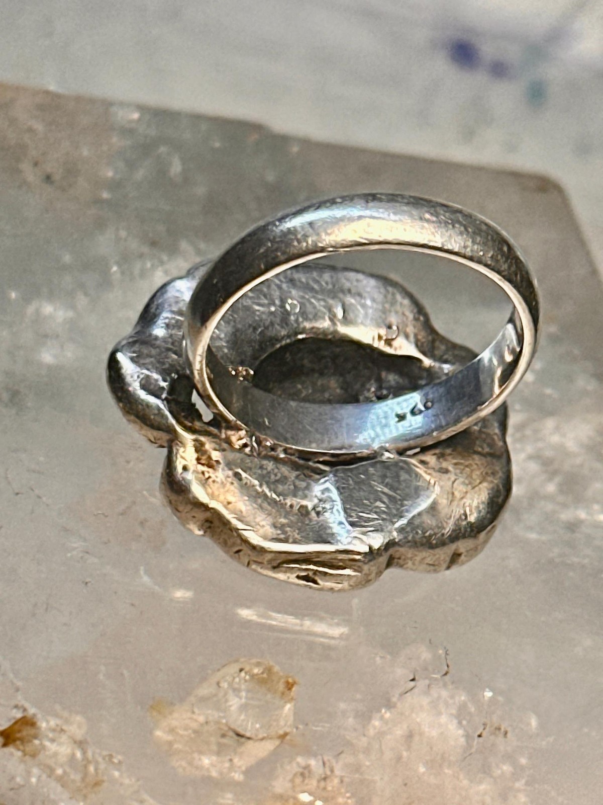Vintage Face ring in poppy flower Art Nouveau size 6.75 sterling silver women gi