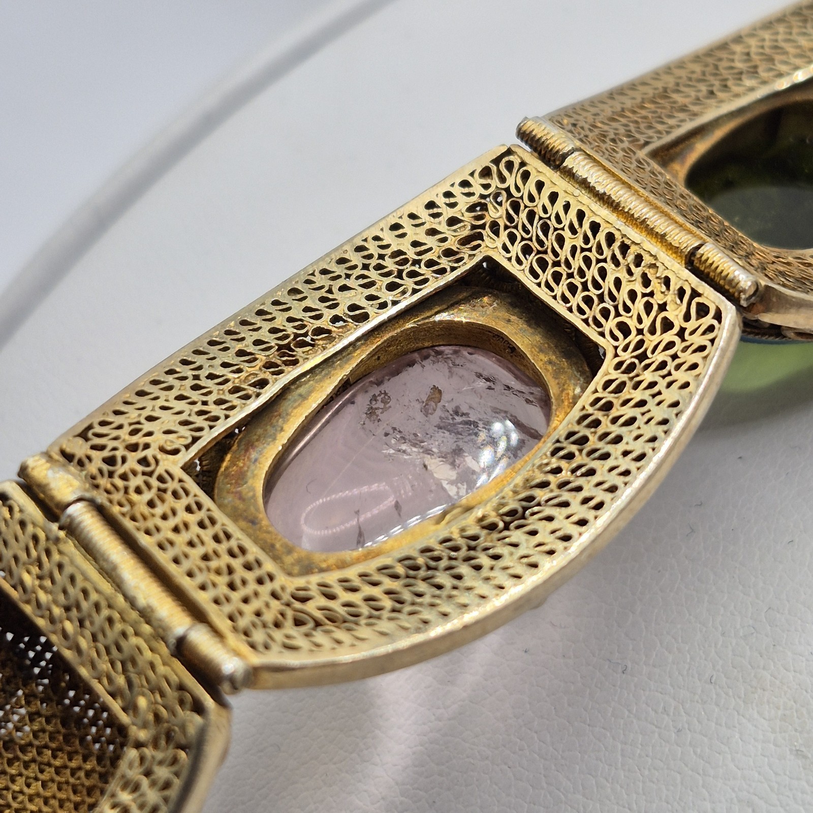 Vintage Silver W/ Gold Wash Chinese Export Tourmaline Enamel Filigree Bracelet