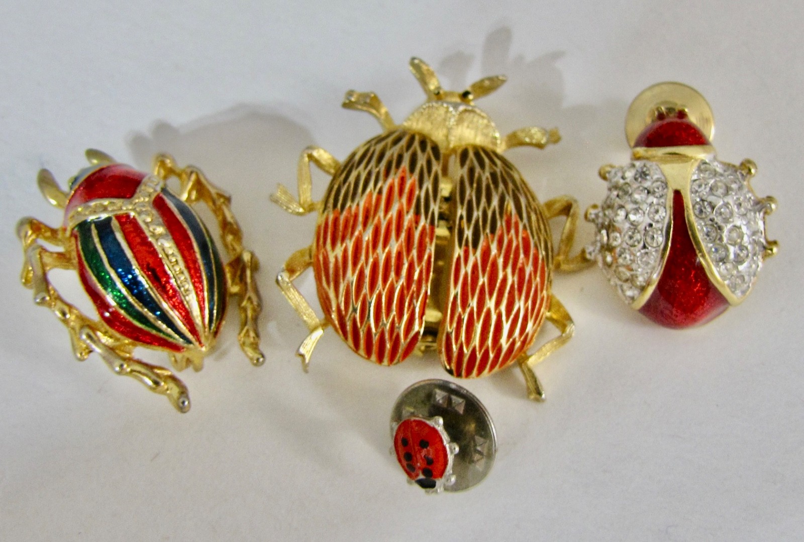 Vintage Enamel Beetle Pin Brooch Lot Gold Tone Lady Bug Flying Insect Rhinestone