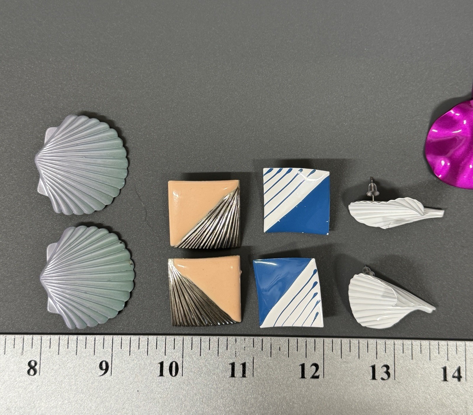 Vintage Metal Enameled Post Earrings Lot Of 10 White Purple Pink Blue Hoops