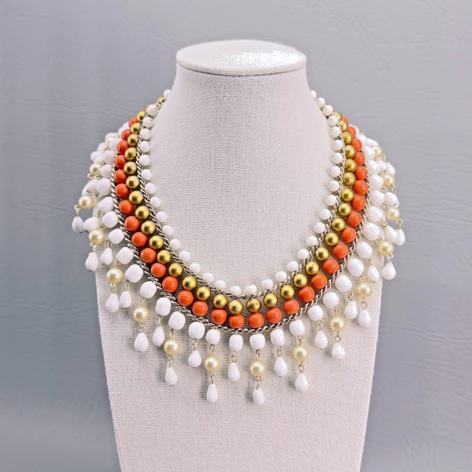 Vintage Beaded Statement Collar Necklace 13.5″ READ