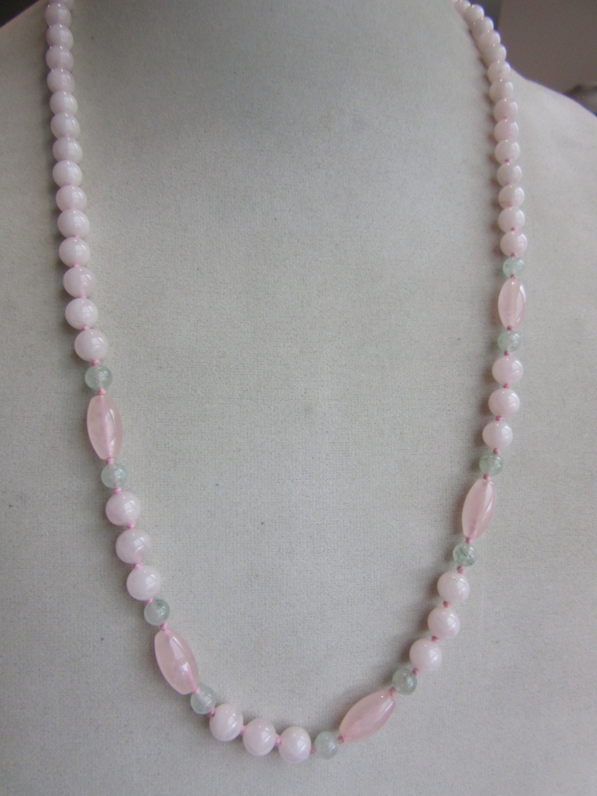 Pink and green quartz beaded long necklace -29″ long
