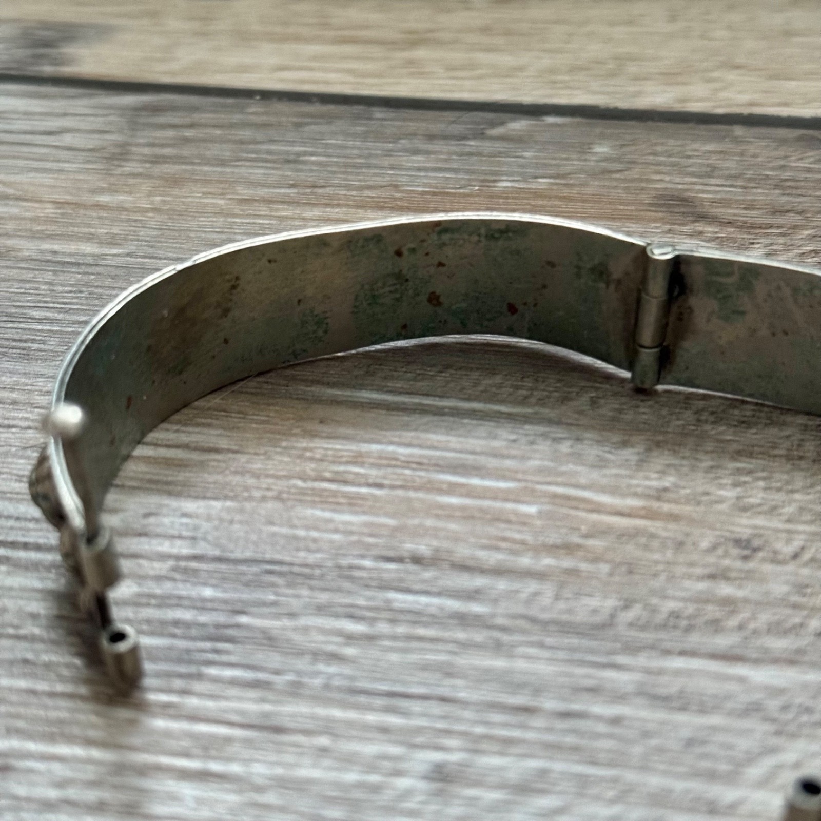 Vintage Alpaca Misshaped Hinged Bracelet Missing Stones Tarnished Double Stamp C