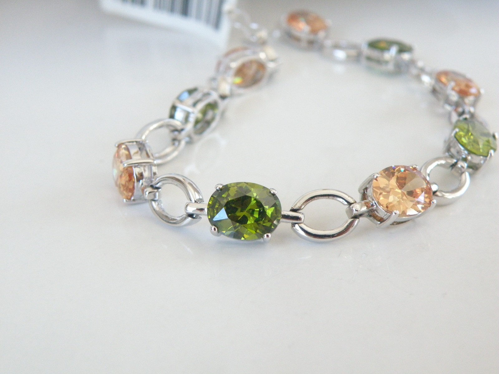 Vintage Sterling Silver 925 Gemstone Tennis Station Link Bracelet 7.5″