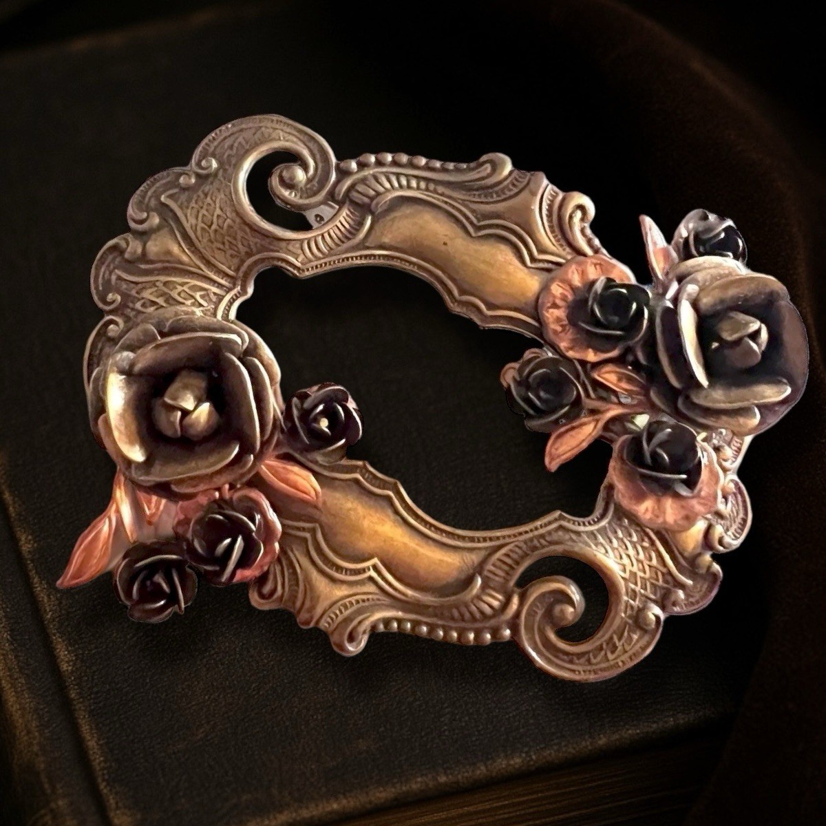 Victorian Revival L Rose Brooch Mixed Metal Gothic Vintage Dark Academia