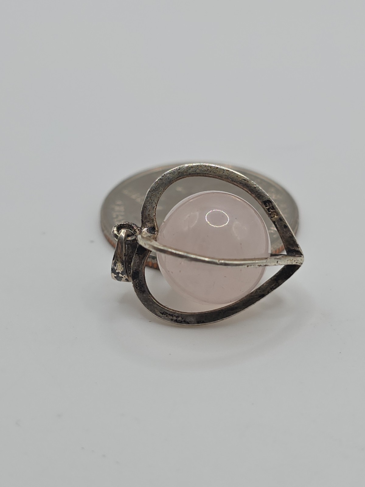 Vintage Sterling Silver 925 Round Pink Quartz Heart Pendant 3.8g