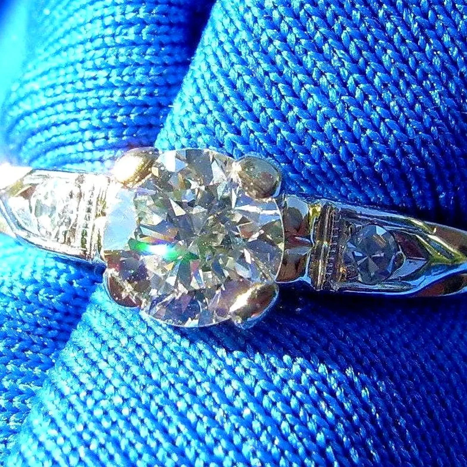 Original EARTH MINED DIAMOND Deco Engagement RING Vintage Solitaire 14K GOLD 6