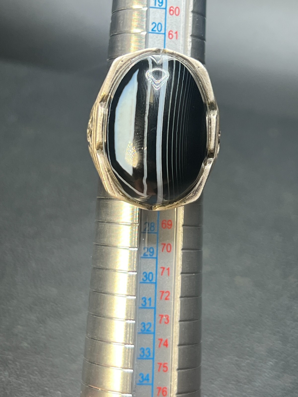 Old Natural Handmade Black & White Agate Silver Ring, Weight 24.54 gr