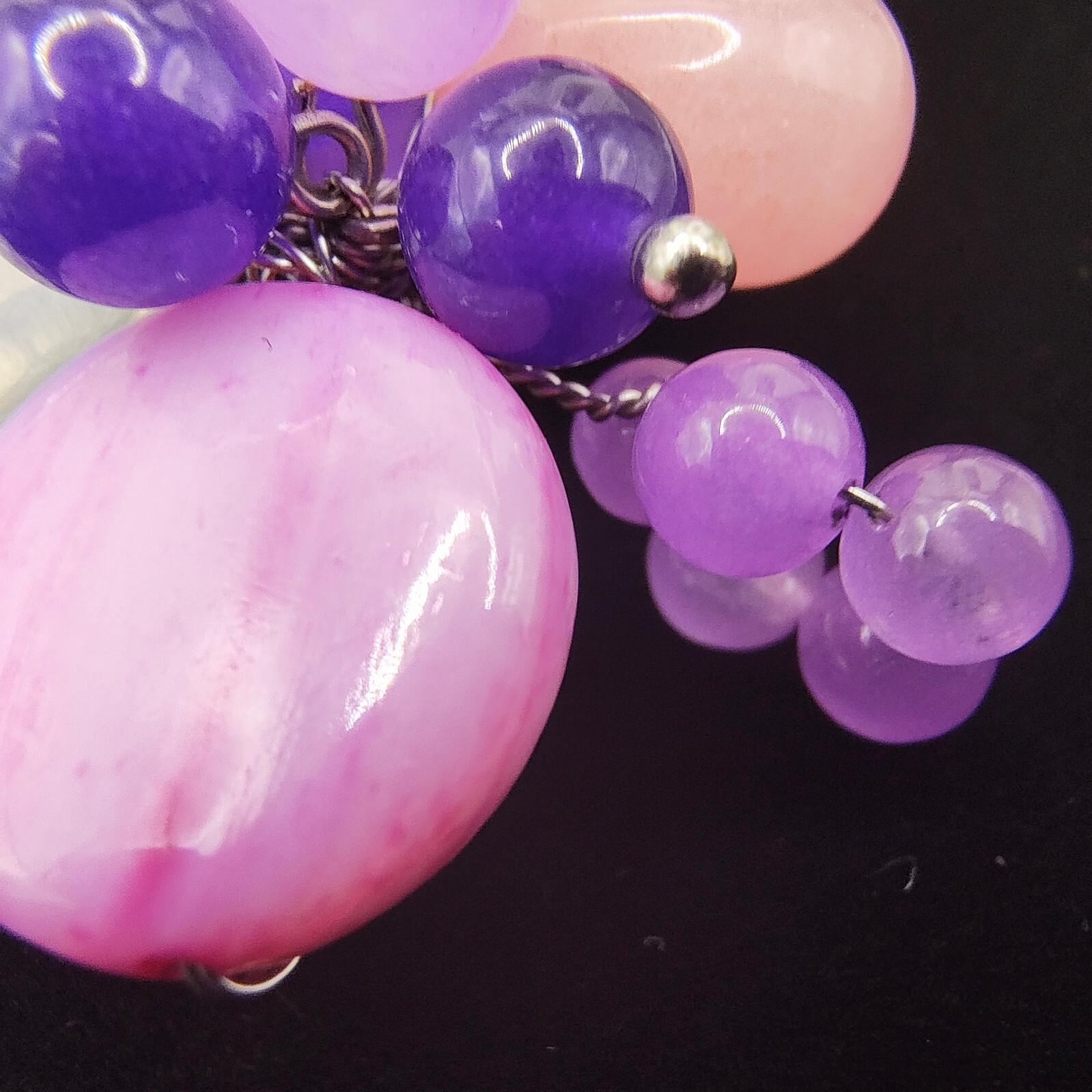 Chunky Purple Art Glass Brooch Pin Silver Tone Glass Beads Cluster Wire Abstract