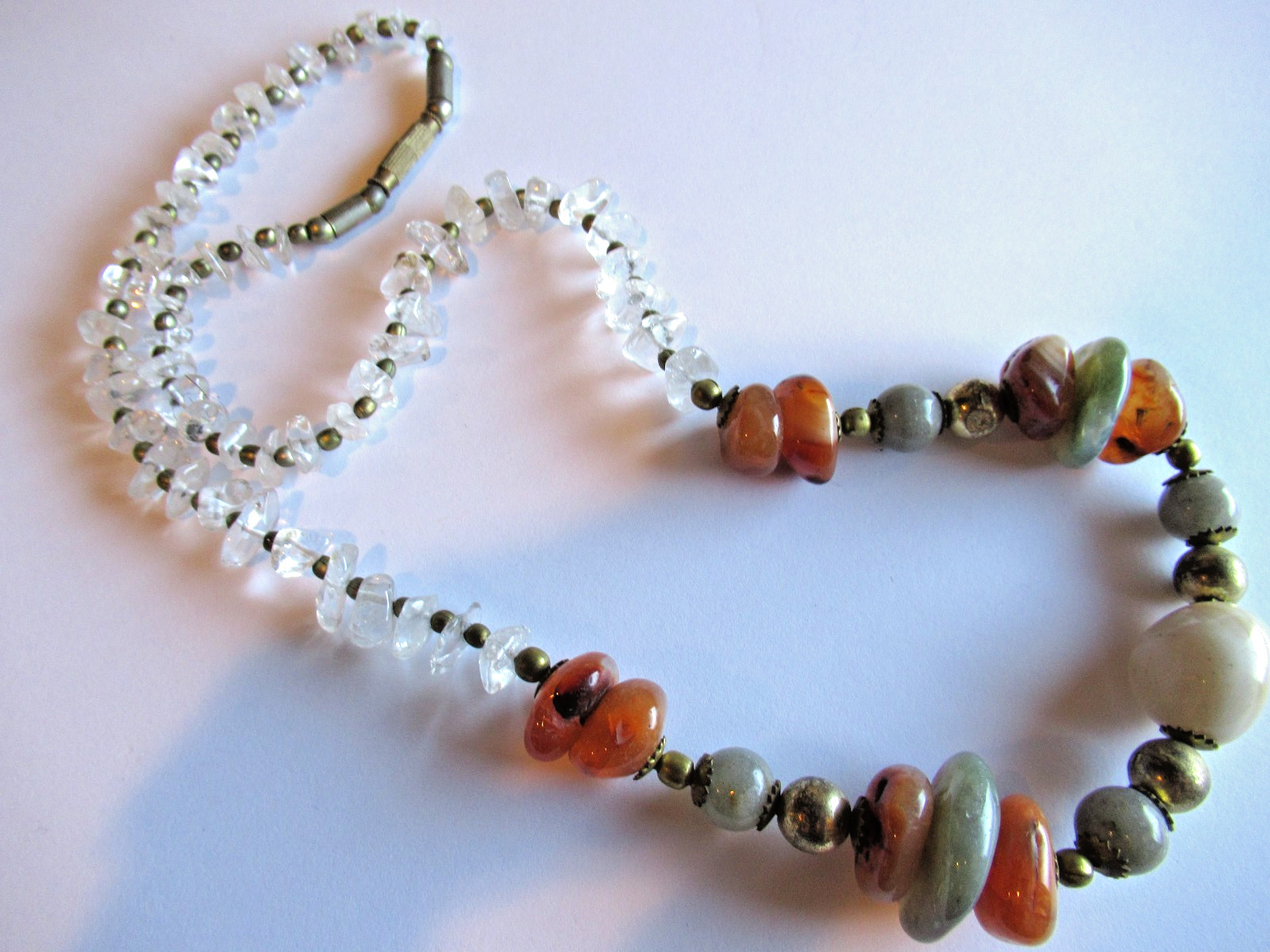 Art Deco 40’s Bohemian Ethnic Mexico Agate Quartz jasper Carnelian Necklace