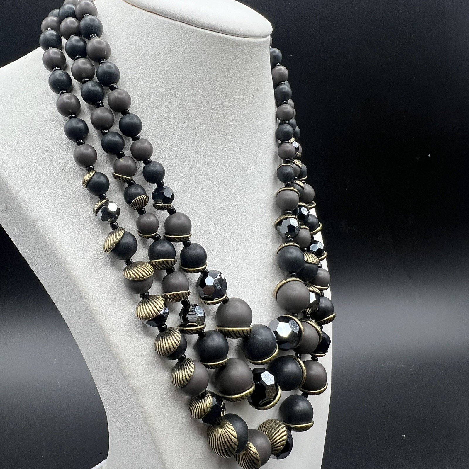 Premier Designs Black Glass & Gray Acrylic Beaded Multi Strand Necklace
