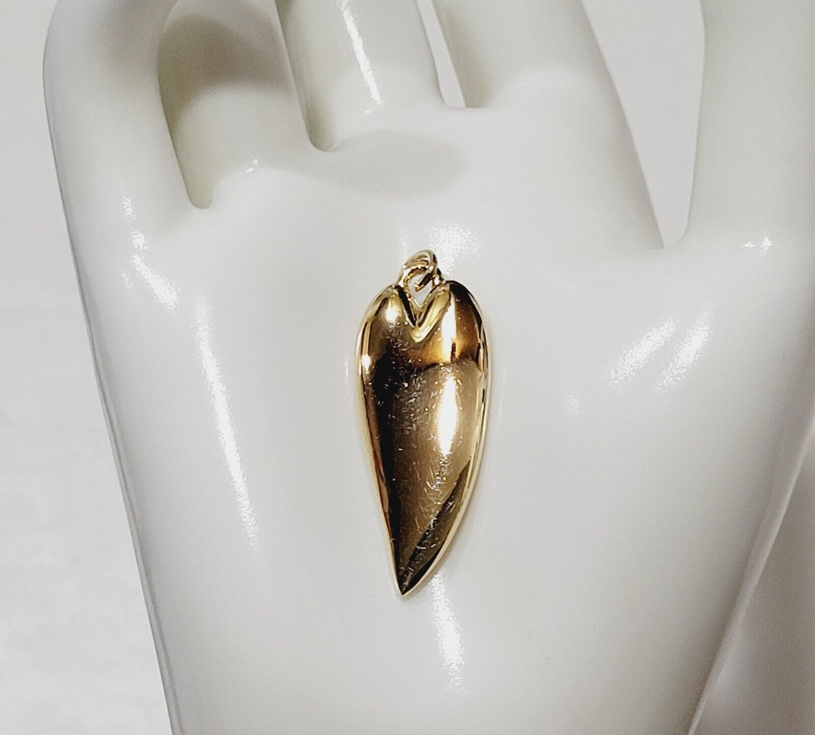 Modernist Heart Slim Curved Elongated Shape Light Puff Gold Tone Vintage Pendant