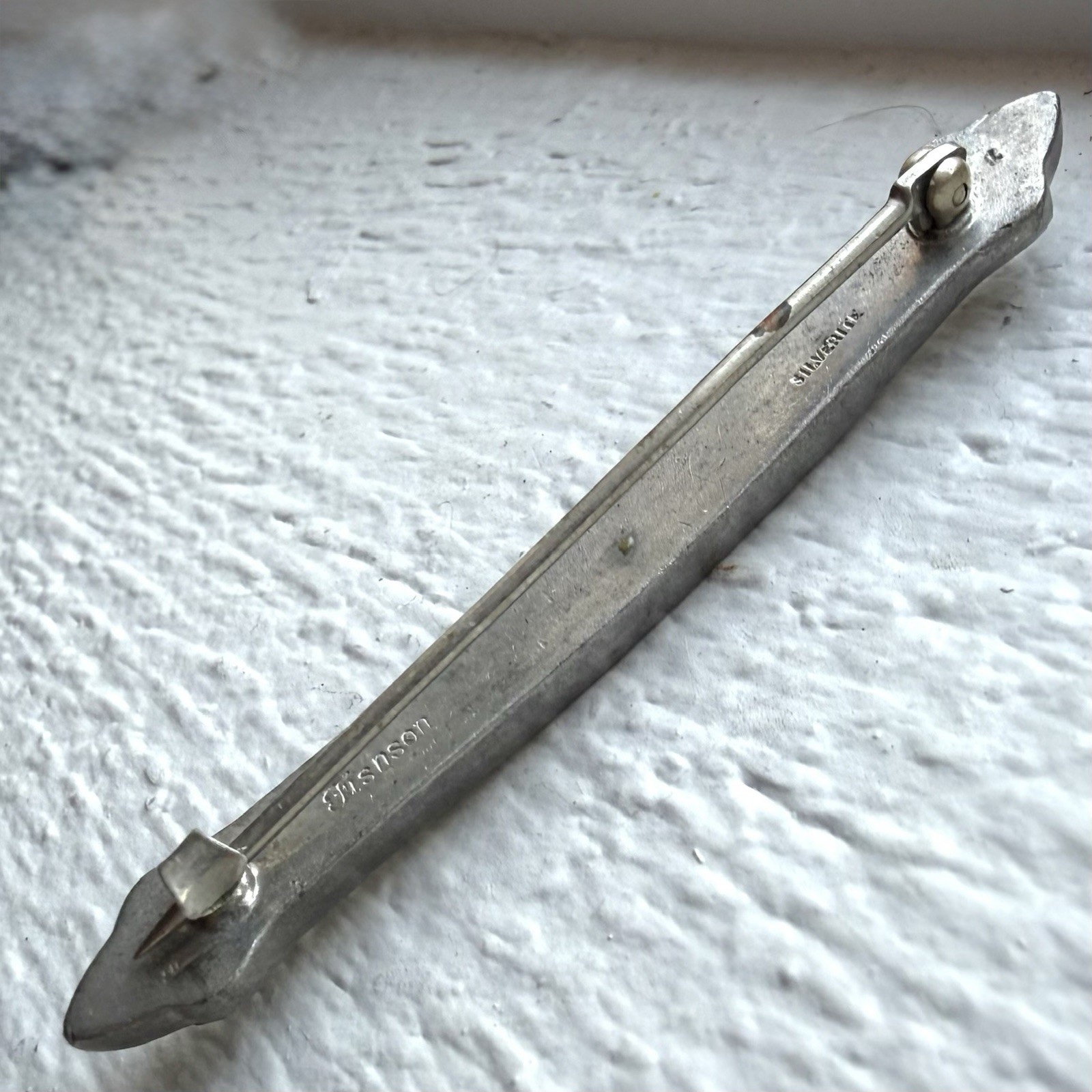 Vintage Art Deco Silverite Fishson H W Fisher & Sons Rhinestone Bar Brooch Pin
