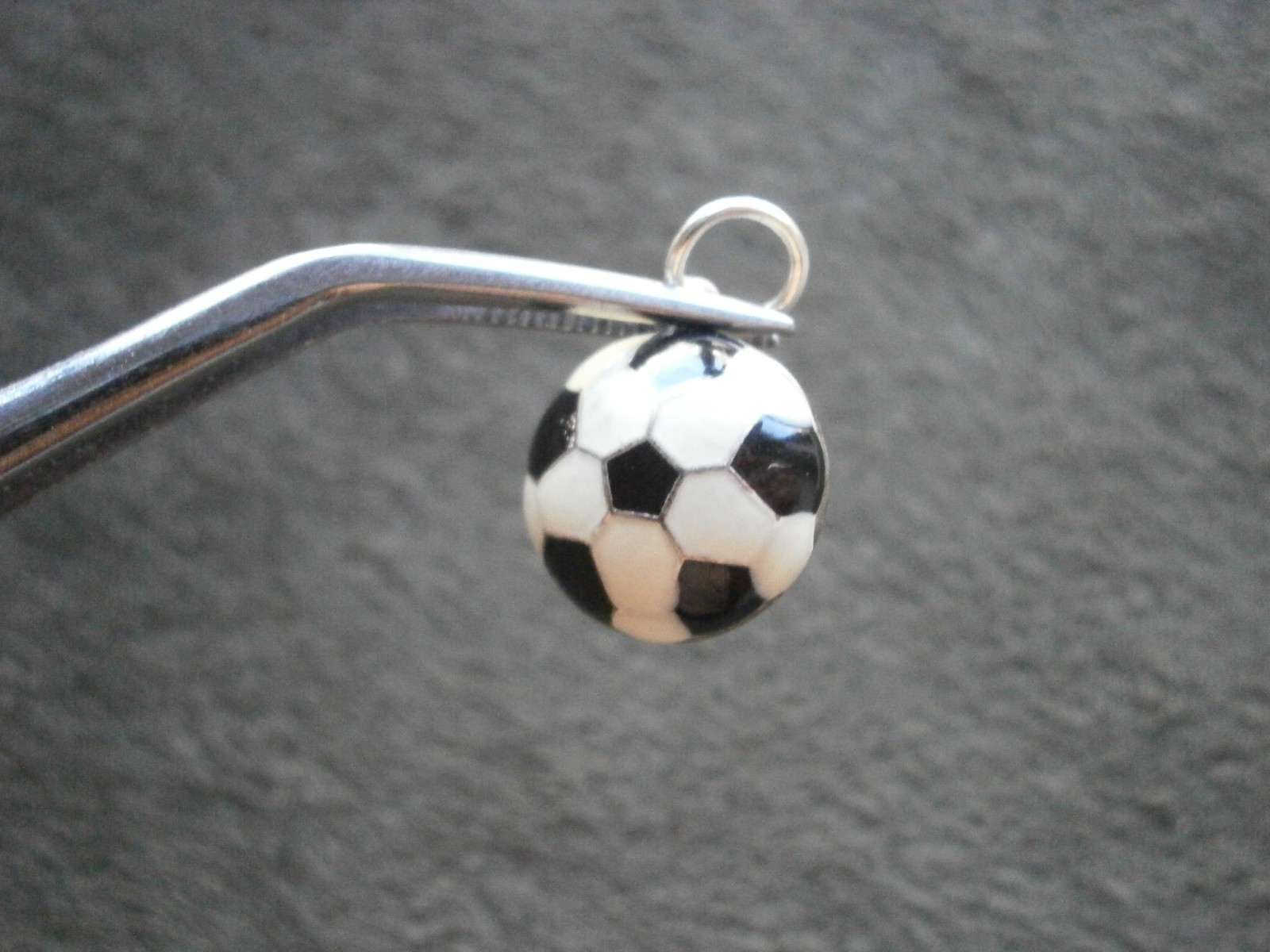 Soccer Football Vintage Half Round Sterling Silver Enamel Bracelet Charm 1.2g