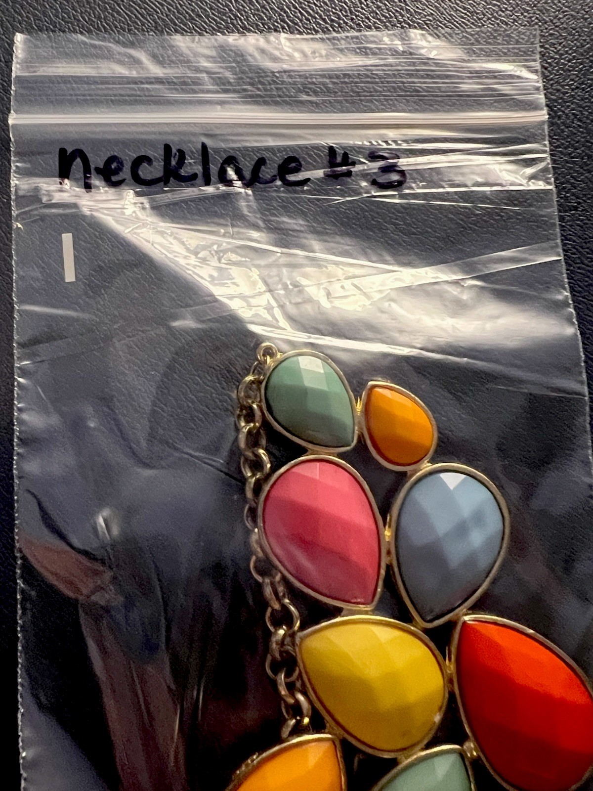 Vintage Goldtone Multicolor Faceted Teardrop Acrylic Stone Collar Necklace NK#3