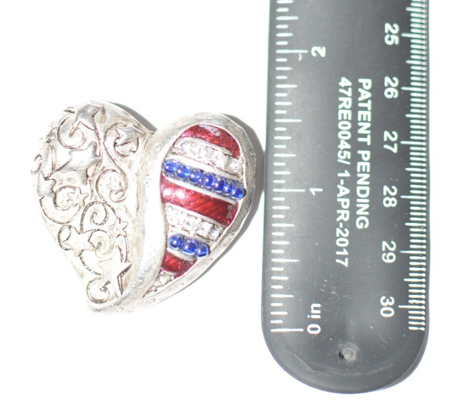 Signed Chico’s patriotic silver tone red white and blue heart brooch