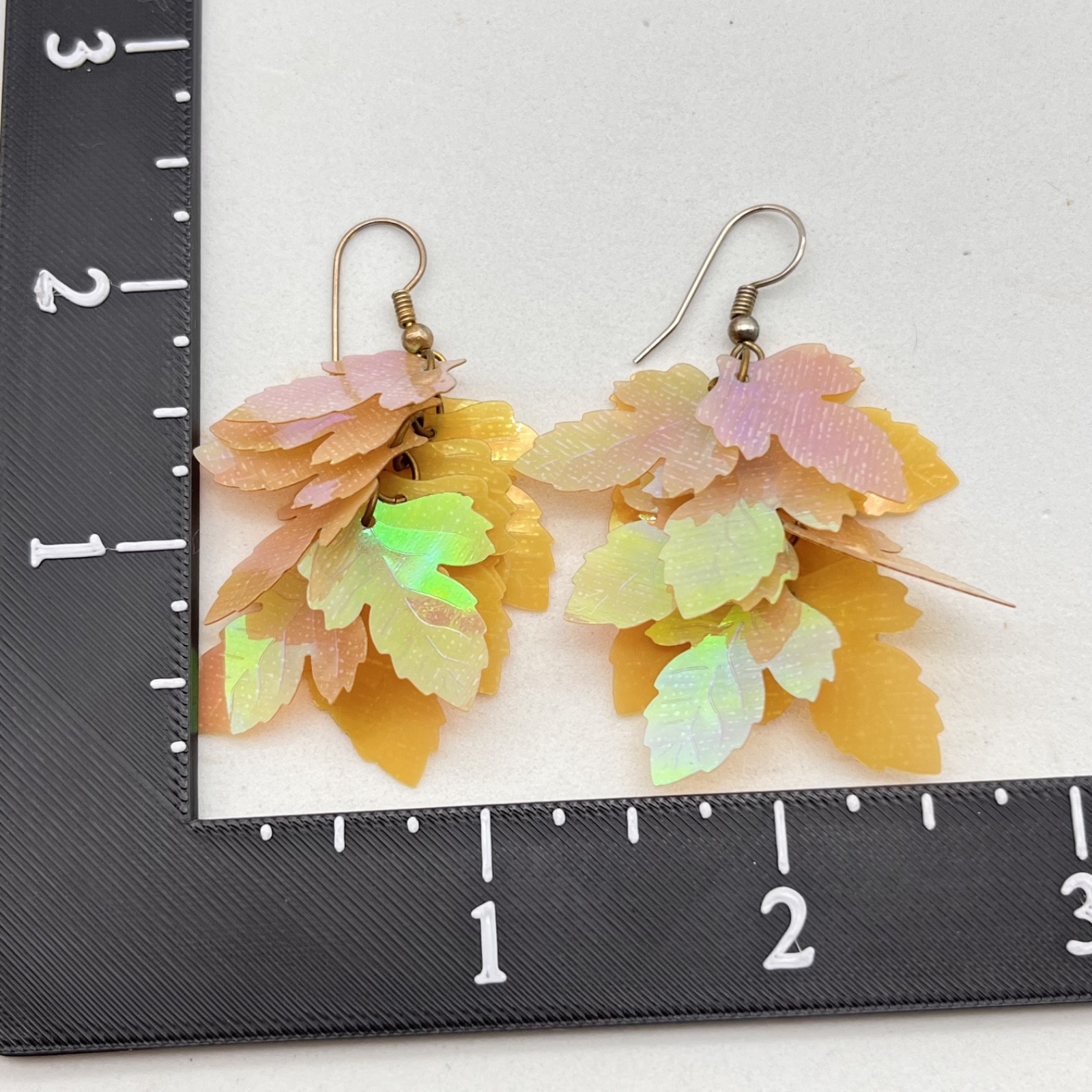 Vintage Iridescent Maple Leaf Earrings Acrylic Cluster Dangle Fall Colors