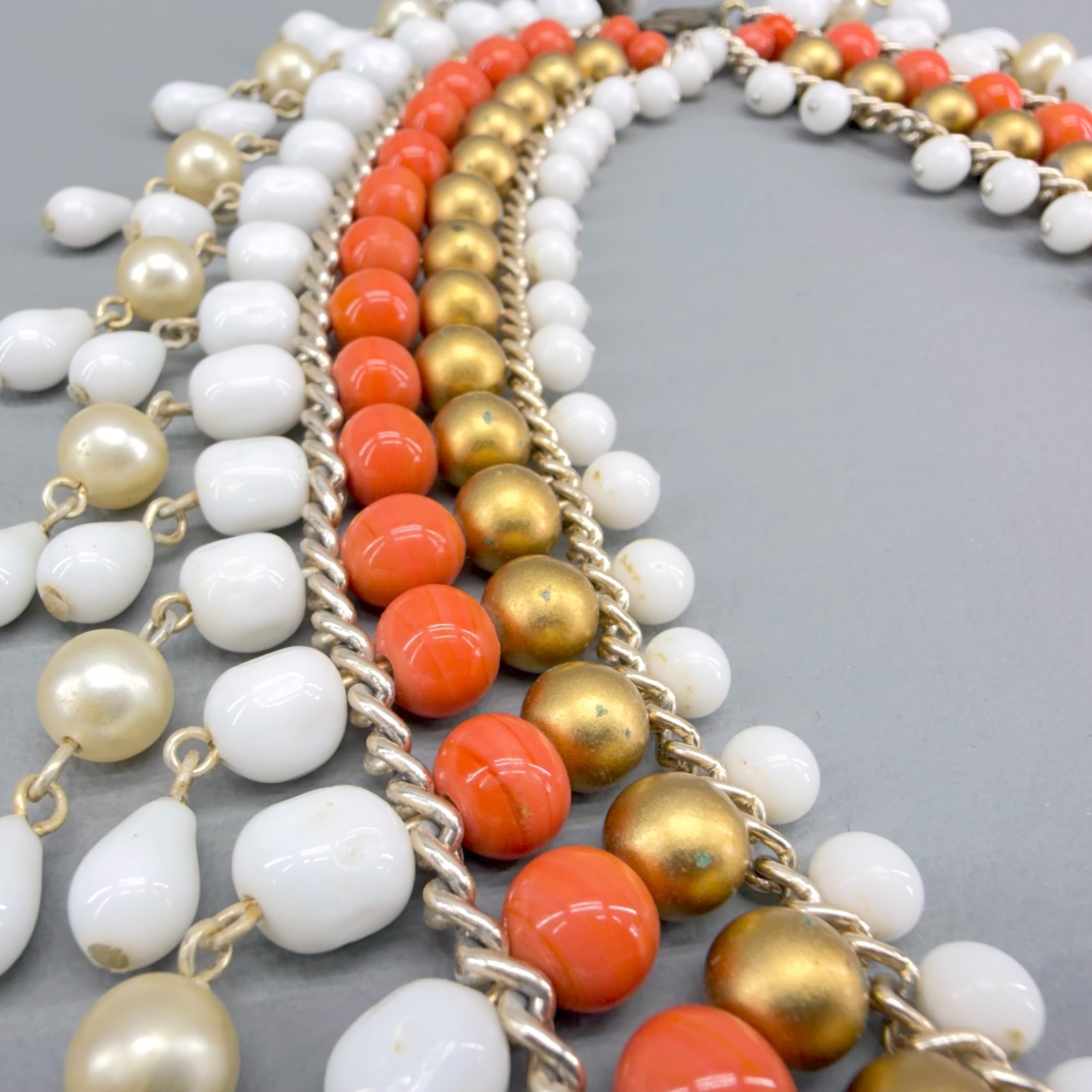 Vintage Beaded Statement Collar Necklace 13.5″ READ