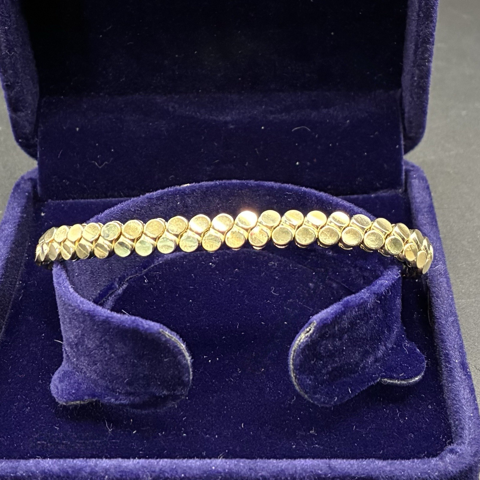 Custom Vintage Yellow Gold Filled Expansion Bracelet,Blue Glass Gems, Watch Band