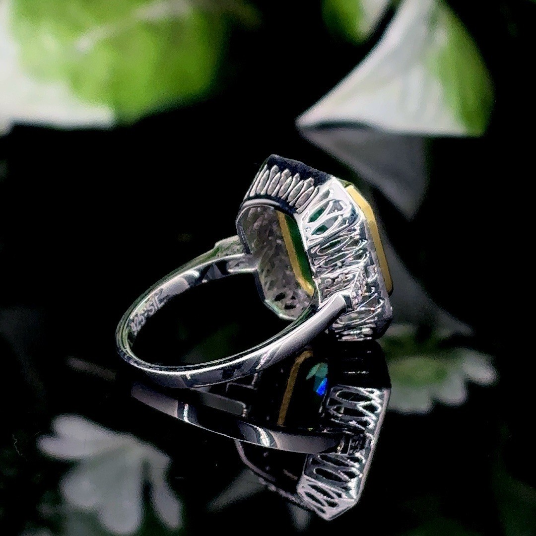 10.85 Ct Vivid Green Beryl Emerald Cut Stone Vintage Engagement Wedding Ring