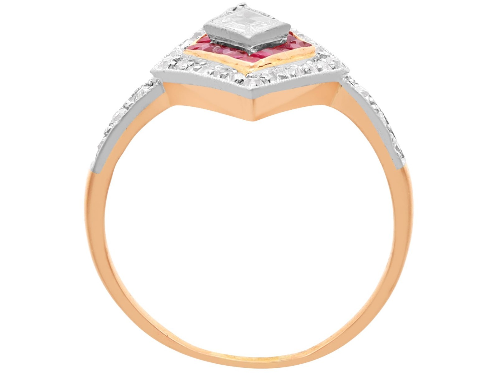 Antique 0.23Ct Ruby and 0.97Ct Diamond 18k Rose Gold Dress Ring Circa 1910
