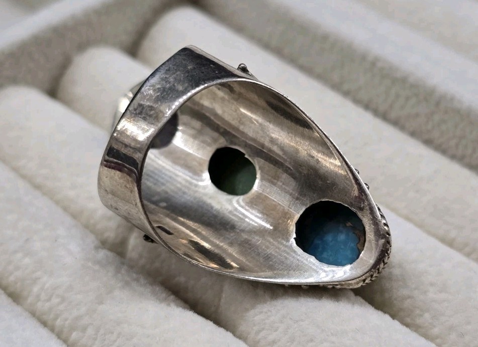 Vtg Blue, Purple & Green Copper Turquoise 925 Sterling Silver Handmade Ring Sz 6