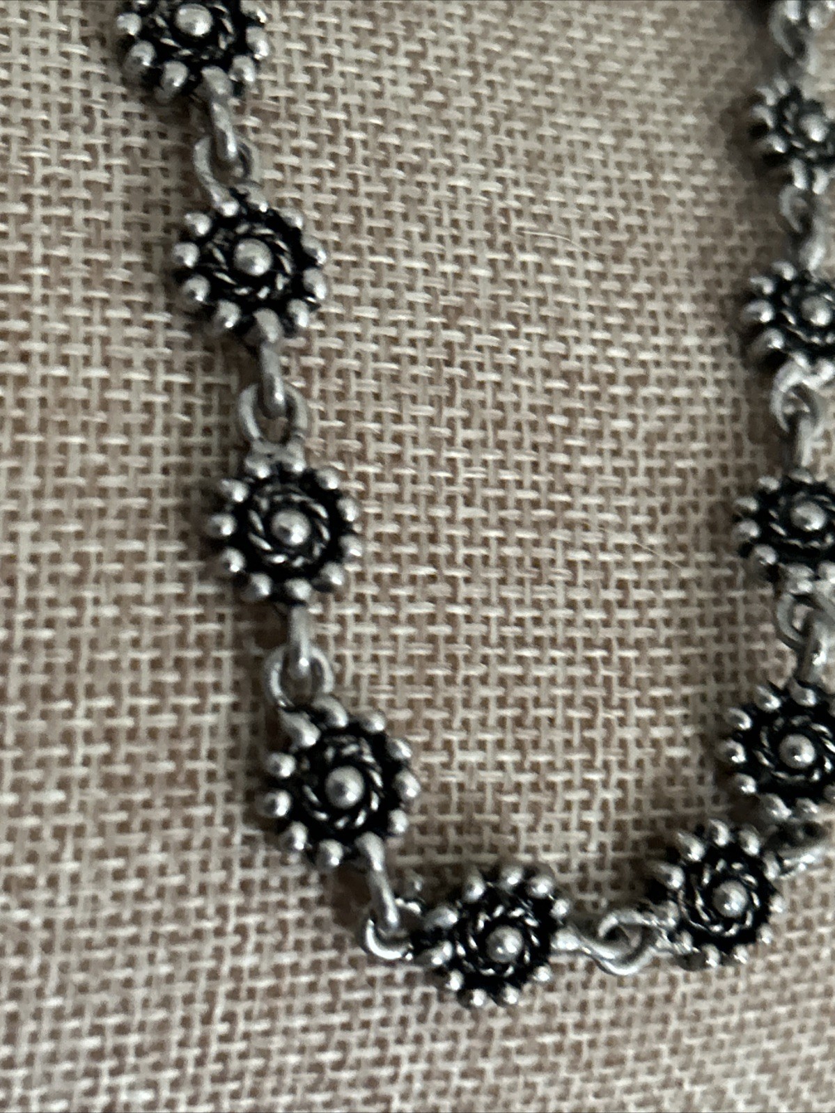 Vintage Boho Sunflower Floral Flower Link Bali Style Silver Necklace Unique 18”