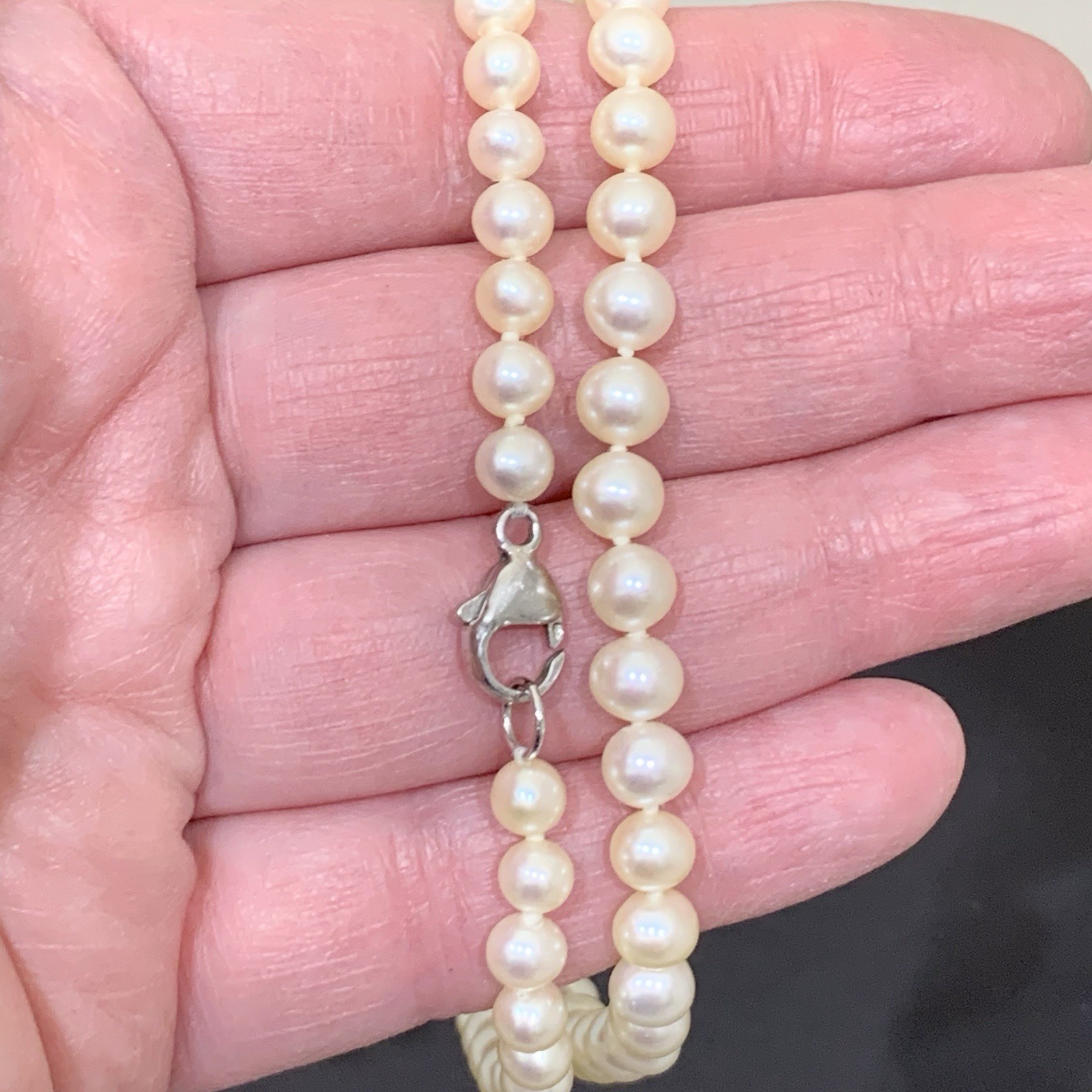 Cultured Pearl Necklace Strand Off-White 5mm 925 Sterling Silver Honora Knot 18″