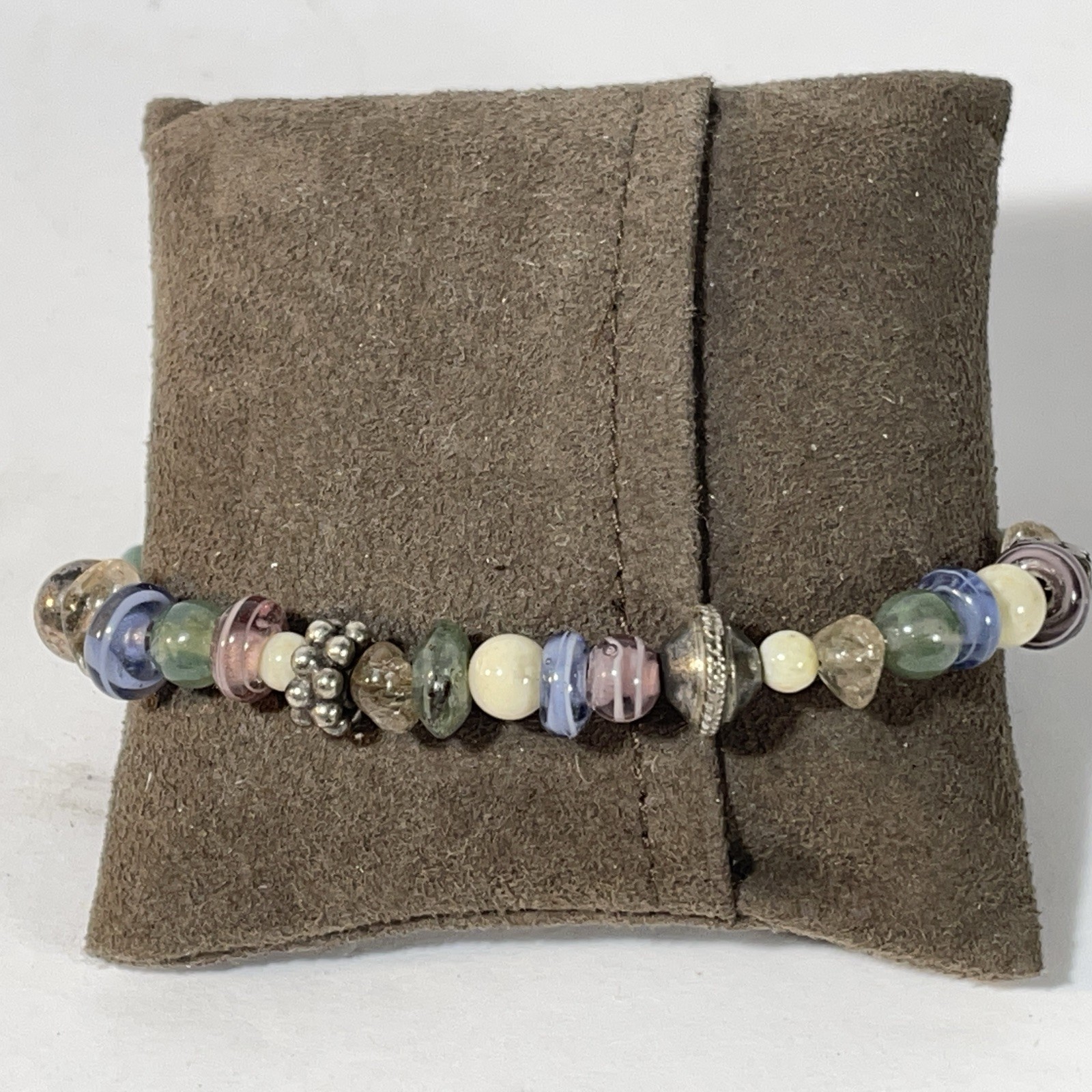 Vintage Sterling Silver Pastel Colors Beaded Bracelet Southwest Toggle Clasp 8″
