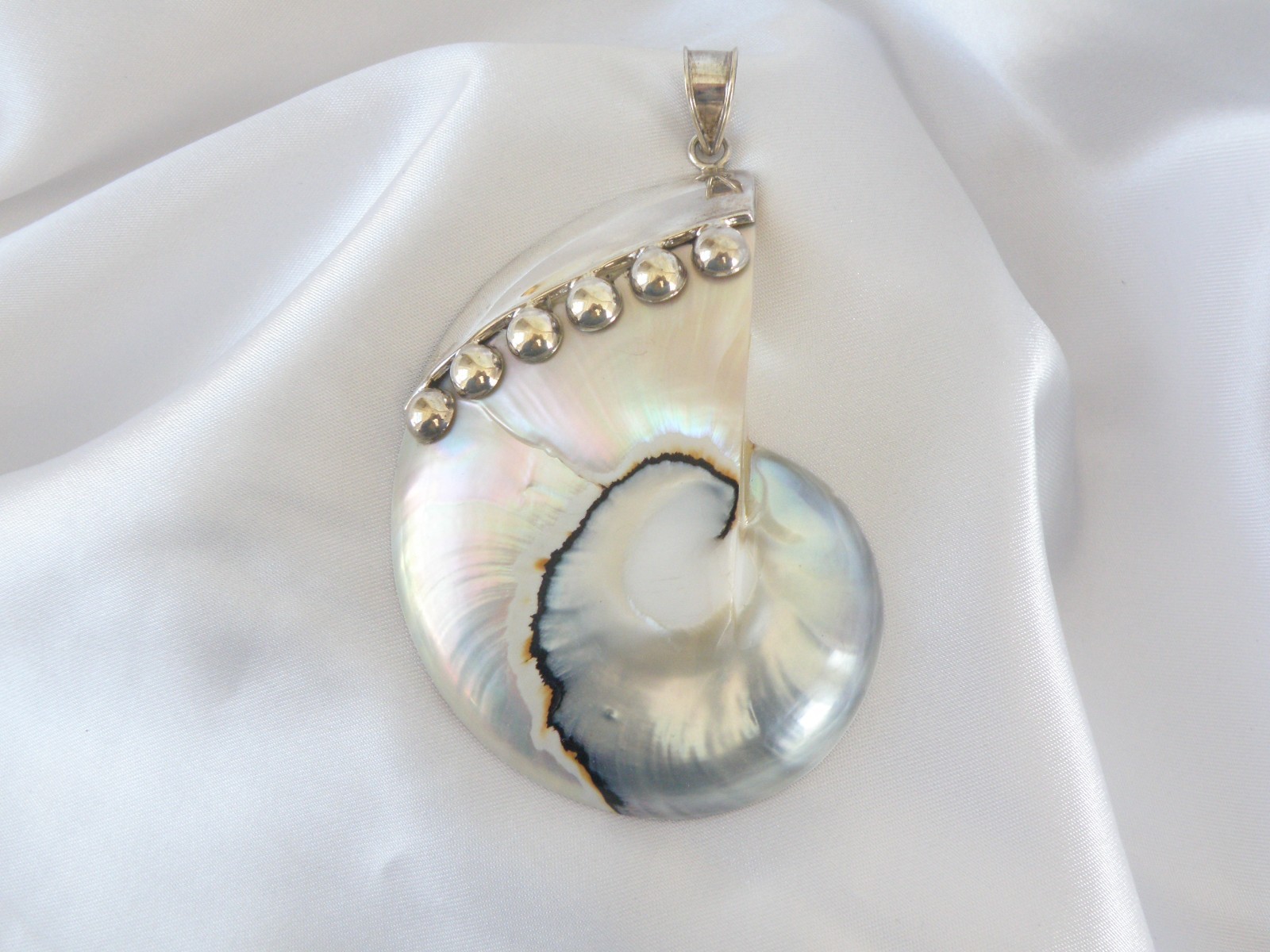 Huge Sterling Silver 925 Nautilus Shell Statement Pendant
