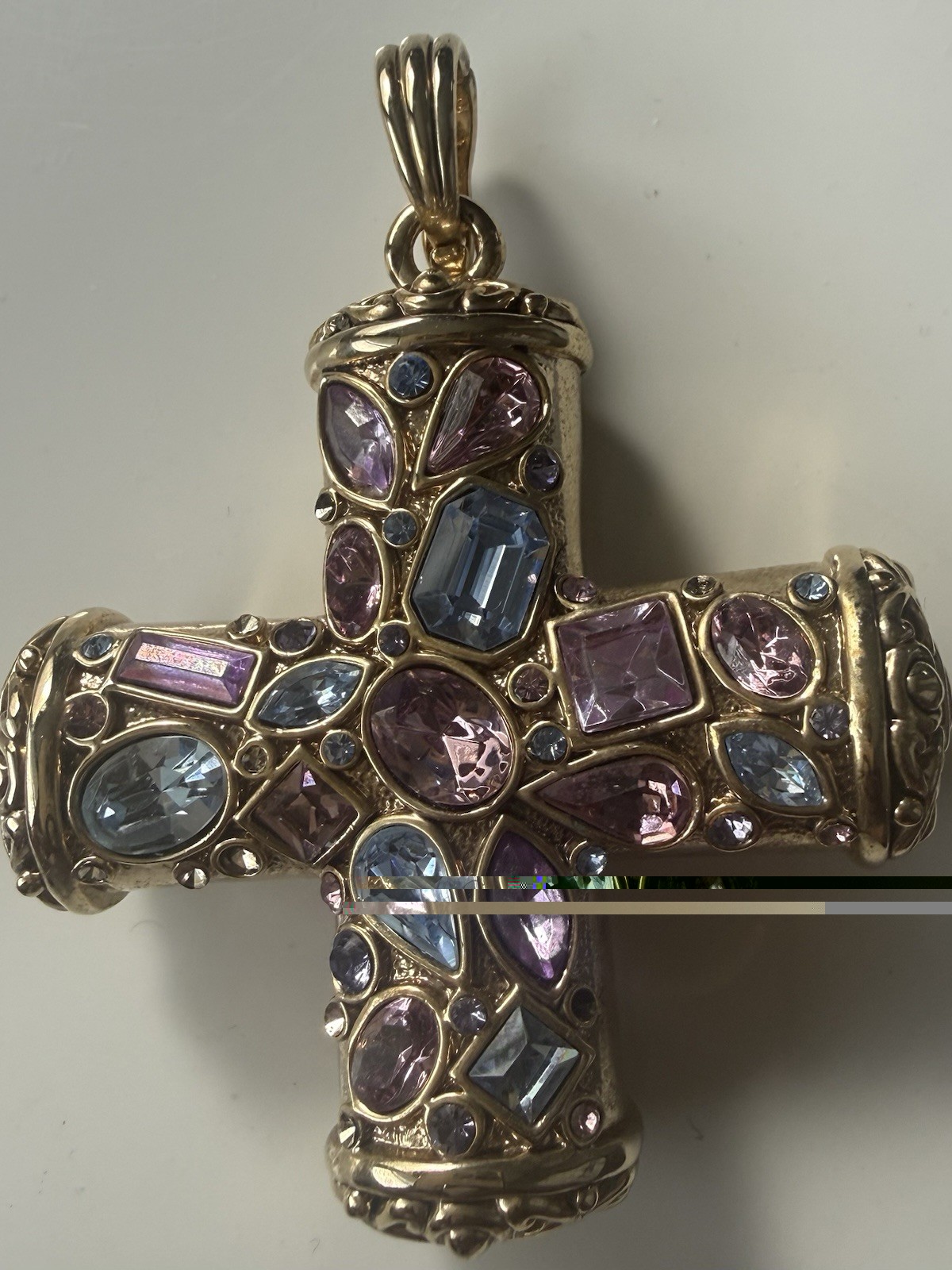 VTG Real Collectibles by Adrienne HSN Heavy 68g Pastel Crystal Byzantine Cross