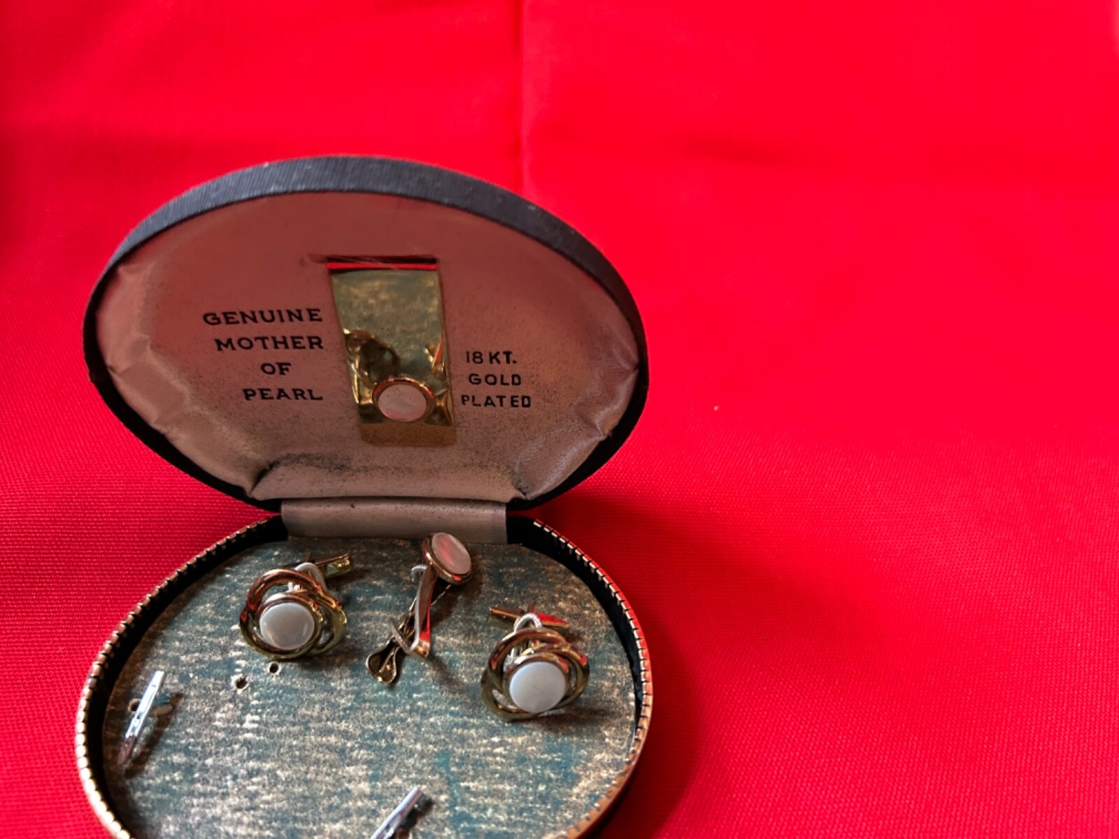 Vintage Men’s Cuff Links and Tie Bar 18KT Gold Plated