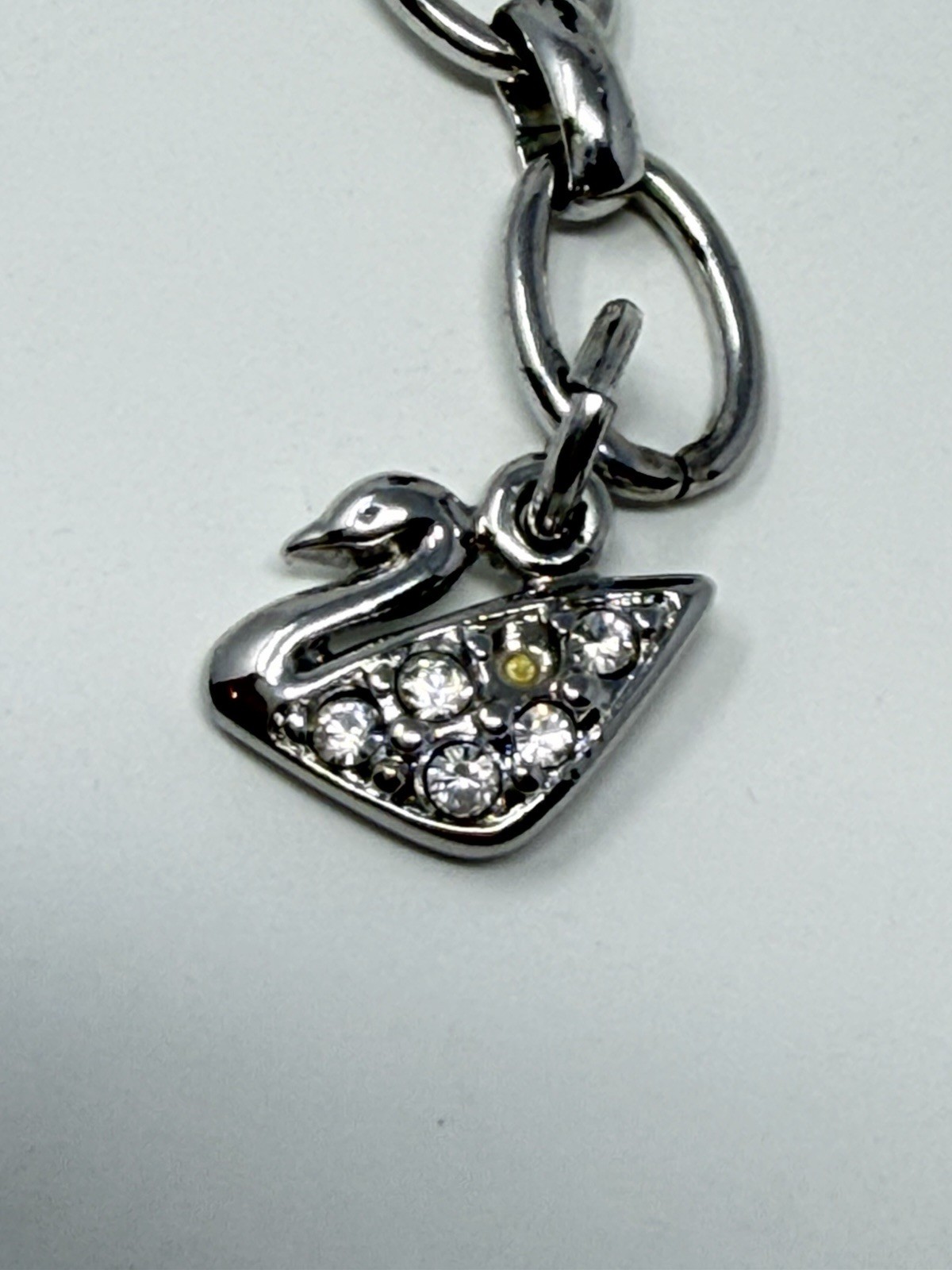 Swarovski Swan Signed Clear Emerald Cut Crystal Necklace Silver Tone 16in Read