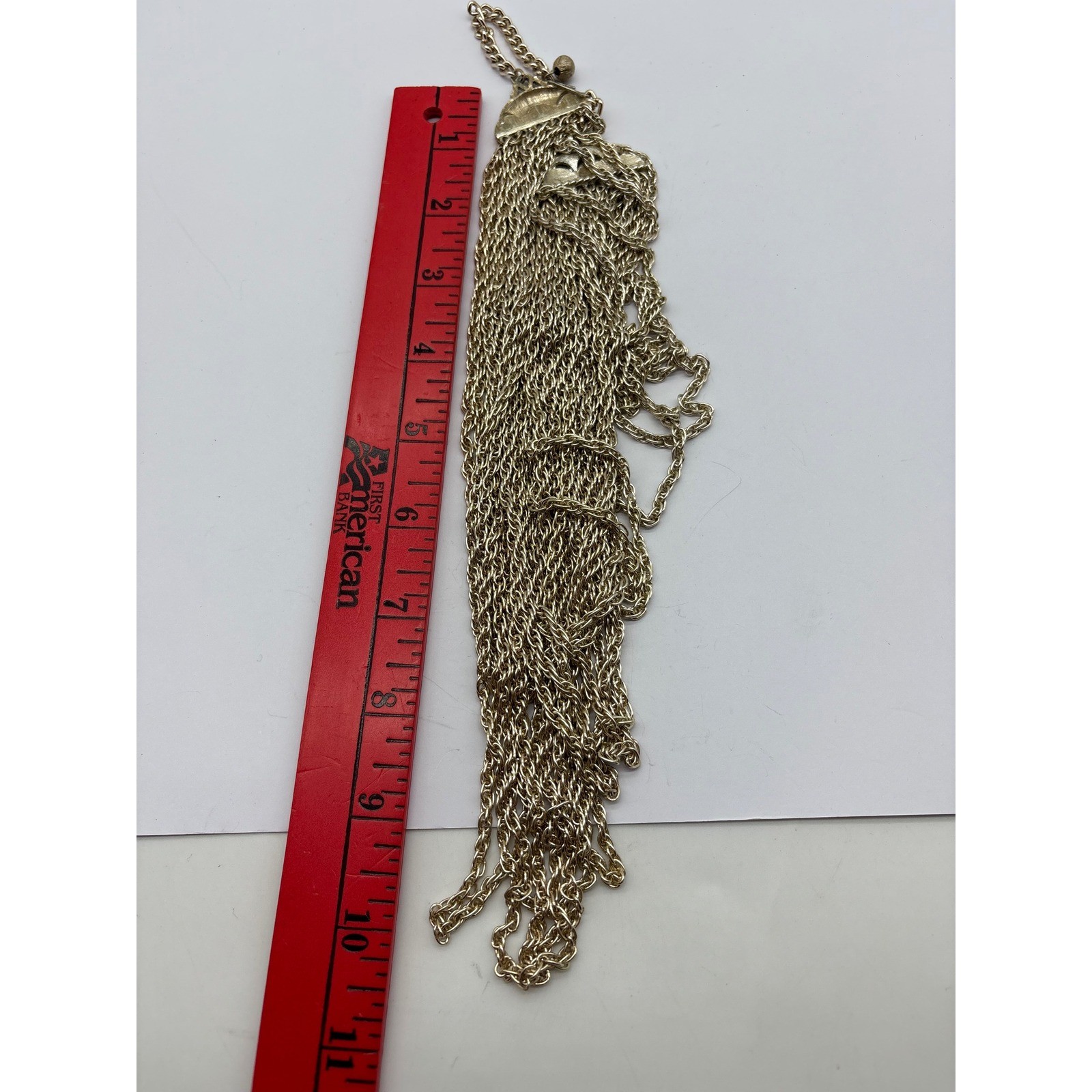 Vintage Silver Multi 6 Strand Chain Necklace Layered Statement Hook Closure J124