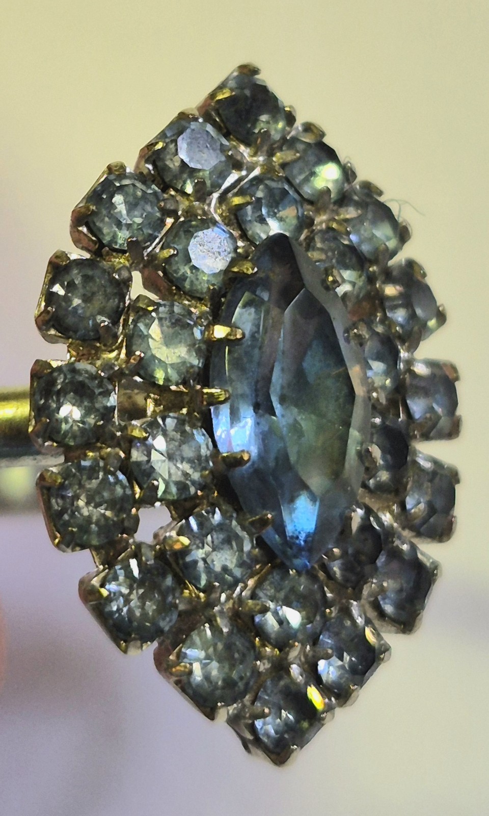 Vintage Blue Rhinestone Marquise Cocktail Ring Silver Tone Adjustable Prong Set