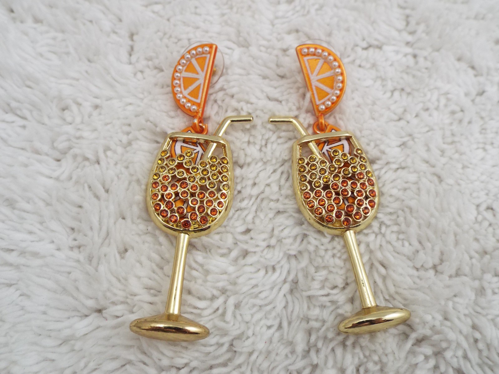 SUGARFIX Goldtone Orange Slice Cocktail Glass Pierced Earrings (J50)
