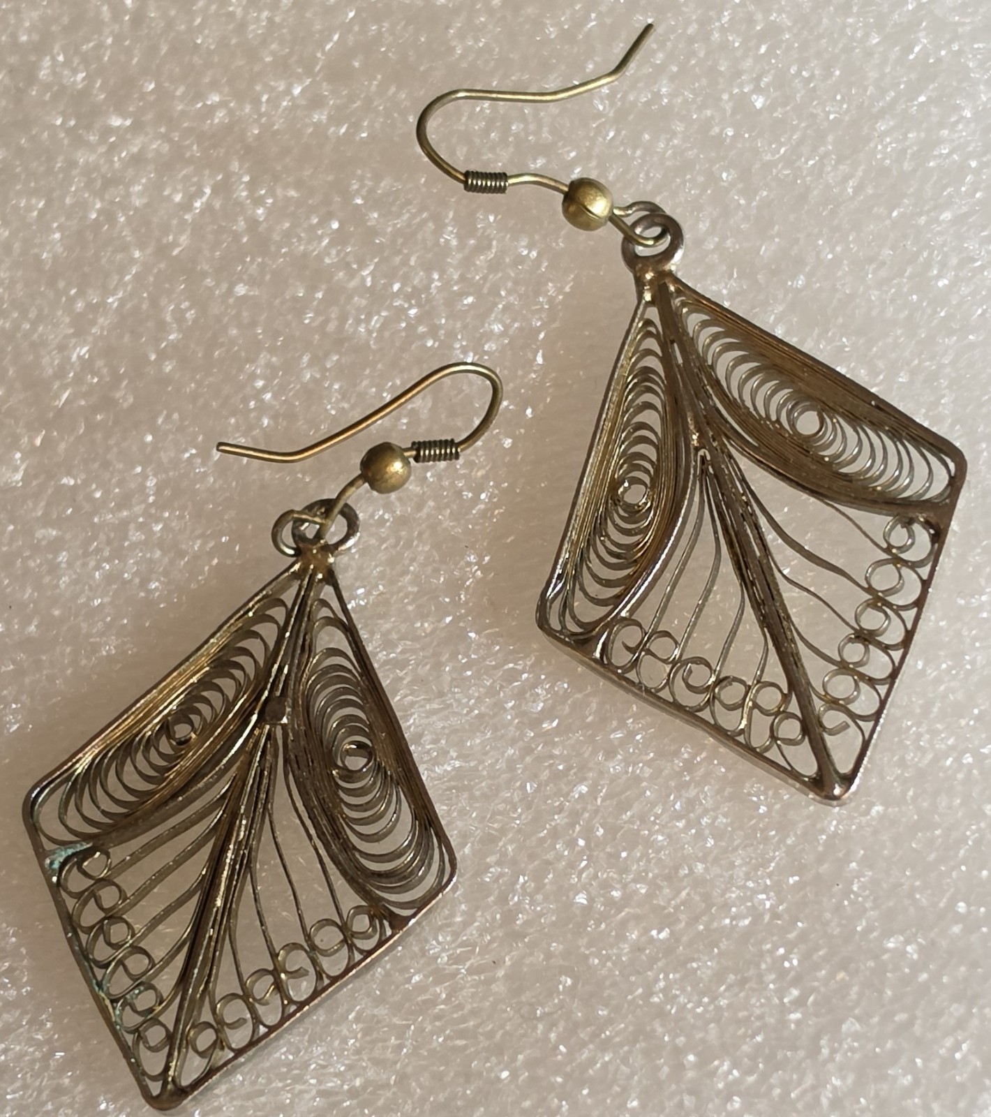 Vintage Silver Tone CANNETILLE Intricately Wired Dangle Drop Pierced Earrings